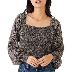 Faherty Size XL Beatrice Smocked Top Blouse Leaf Print Boho Bohemian